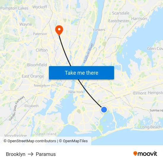 Brooklyn to Paramus map
