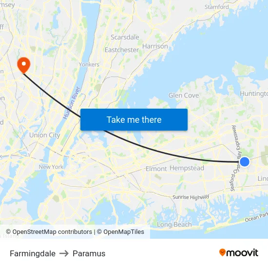 Farmingdale to Paramus map