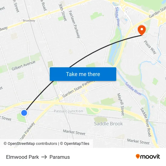 Elmwood Park to Paramus map