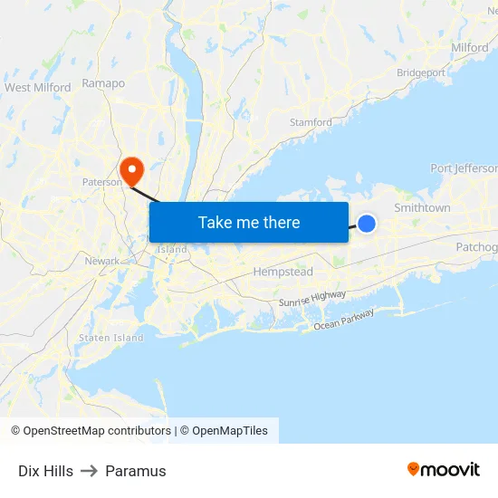 Dix Hills to Paramus map