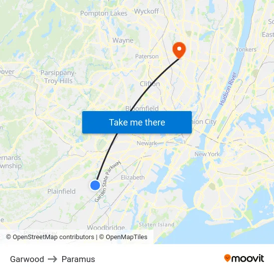 Garwood to Paramus map