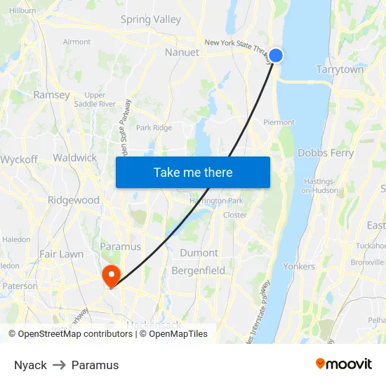 Nyack to Paramus map