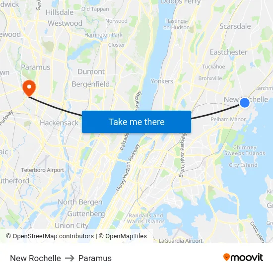 New Rochelle to Paramus map