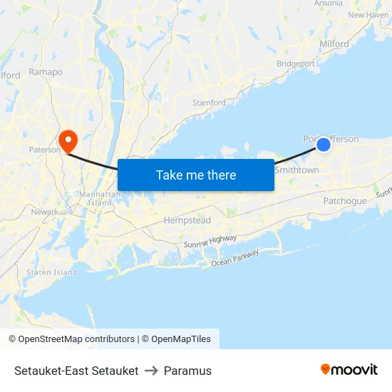 Setauket-East Setauket to Paramus map