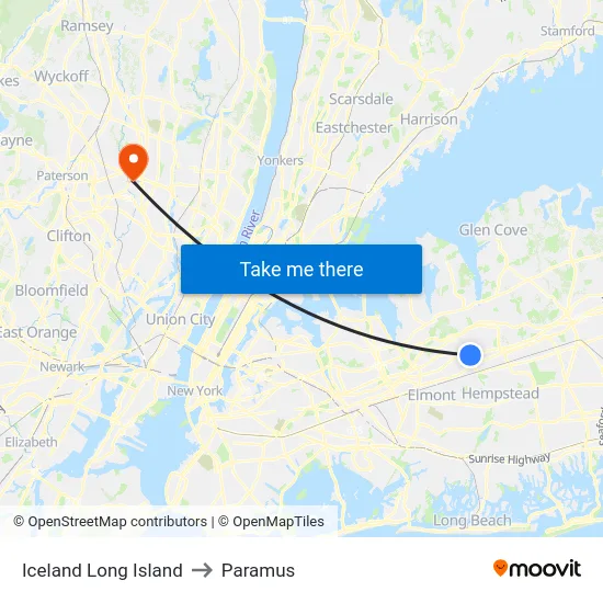 Iceland Long Island to Paramus map