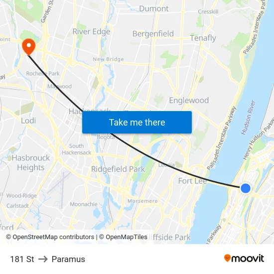 181 St to Paramus map