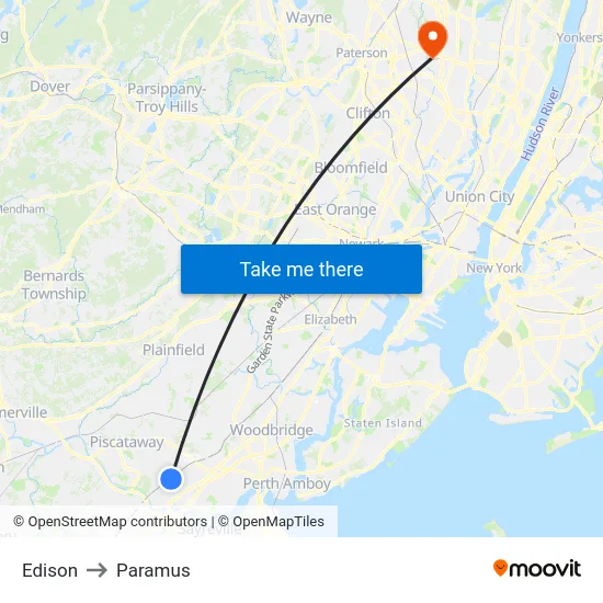 Edison to Paramus map