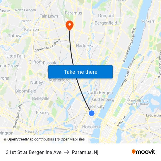 31st St at Bergenline Ave to Paramus, Nj map