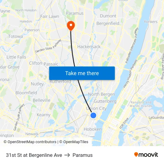 31st St at Bergenline Ave to Paramus map