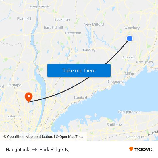 Naugatuck to Park Ridge, Nj map