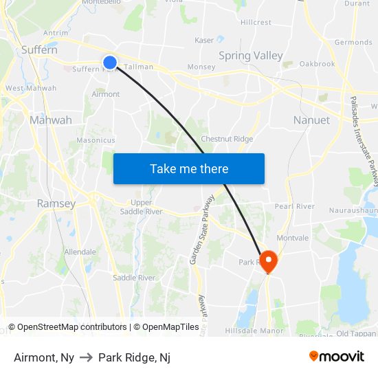 Airmont, Ny to Park Ridge, Nj map