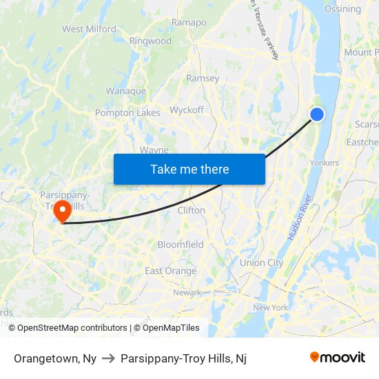 Orangetown, Ny to Parsippany-Troy Hills, Nj map