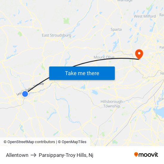 Allentown to Parsippany-Troy Hills, Nj map