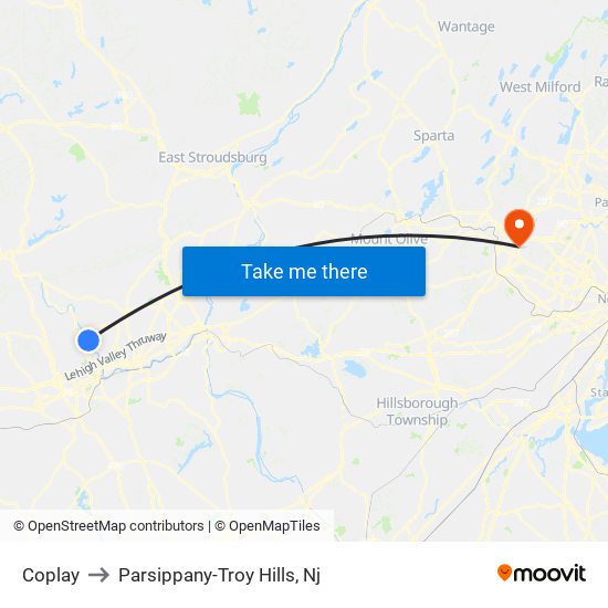 Coplay to Parsippany-Troy Hills, Nj map