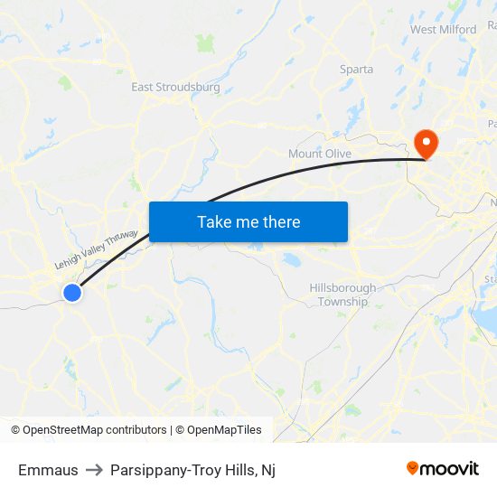 Emmaus to Parsippany-Troy Hills, Nj map