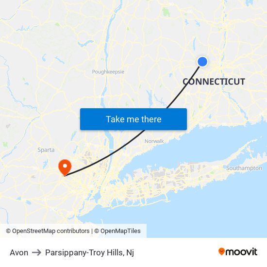 Avon to Parsippany-Troy Hills, Nj map