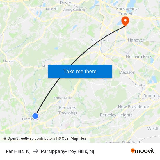 Far Hills, Nj to Parsippany-Troy Hills, Nj map