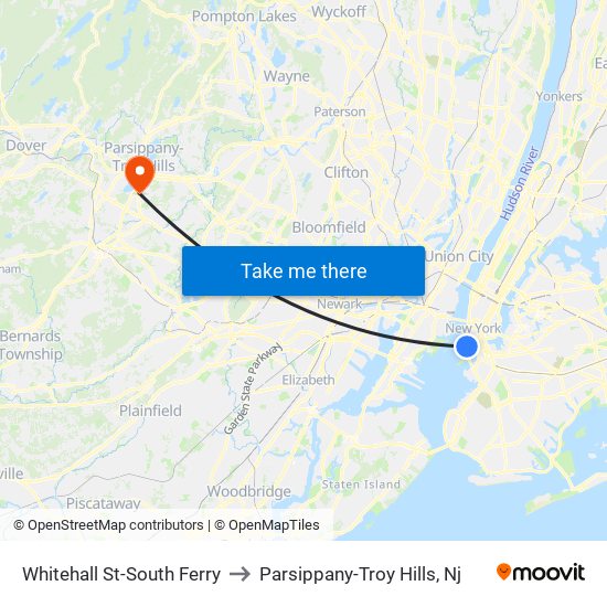 Whitehall St-South Ferry to Parsippany-Troy Hills, Nj map