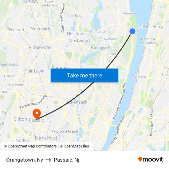 Orangetown, Ny to Passaic, Nj map