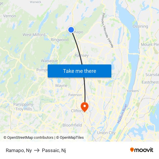 Ramapo, Ny to Passaic, Nj map