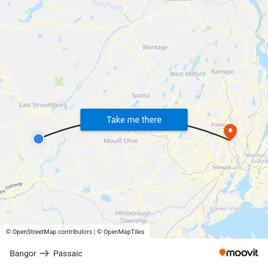 Bangor to Passaic map