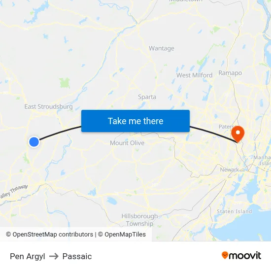 Pen Argyl to Passaic map