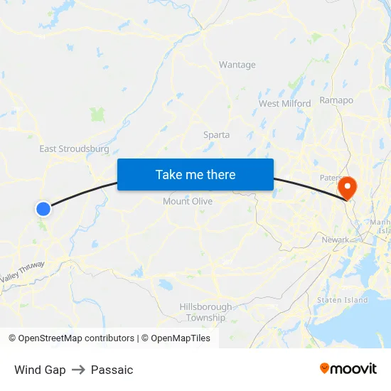 Wind Gap to Passaic map