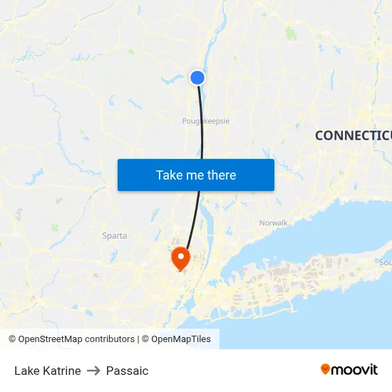 Lake Katrine to Passaic map