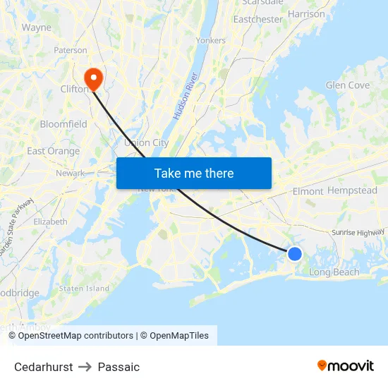Cedarhurst to Passaic map