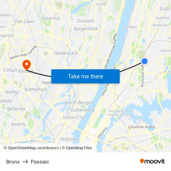 Bronx to Passaic map