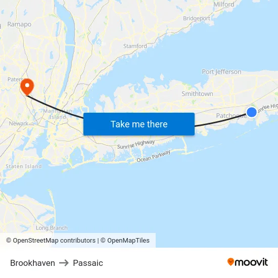 Brookhaven to Passaic map