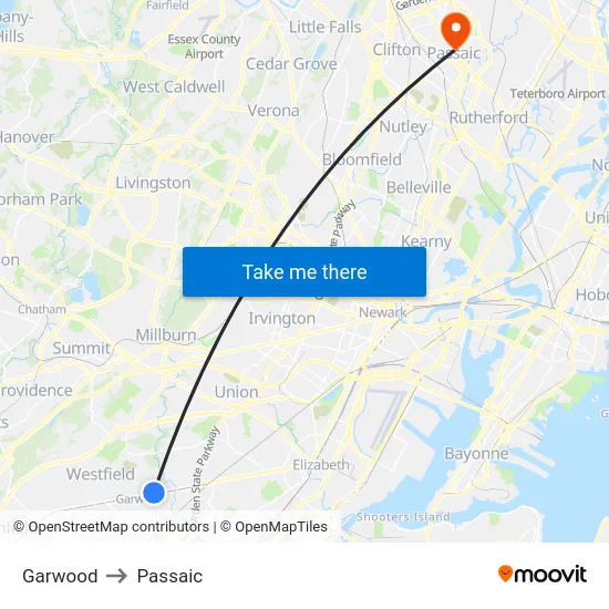 Garwood to Passaic map