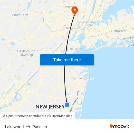 Lakewood to Passaic map
