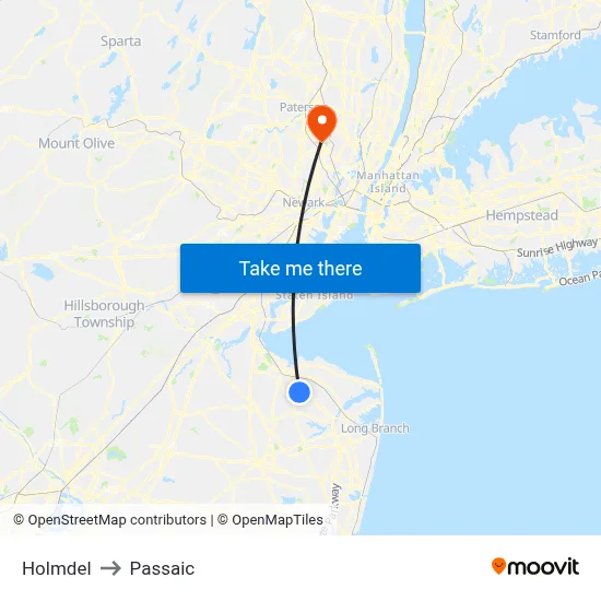 Holmdel to Passaic map