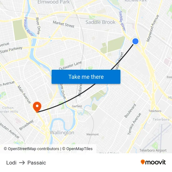 Lodi to Passaic map