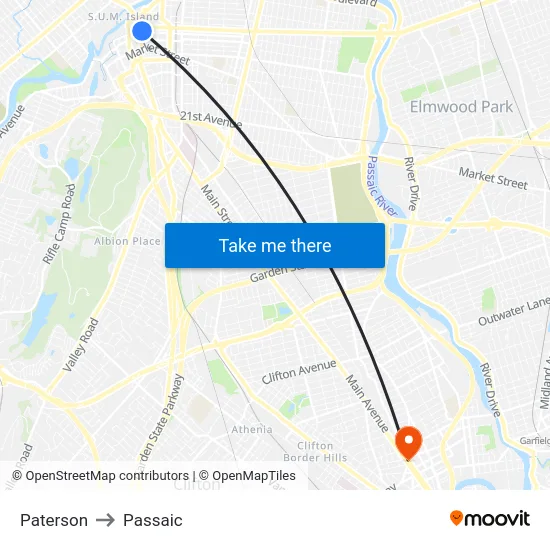 Paterson to Passaic map