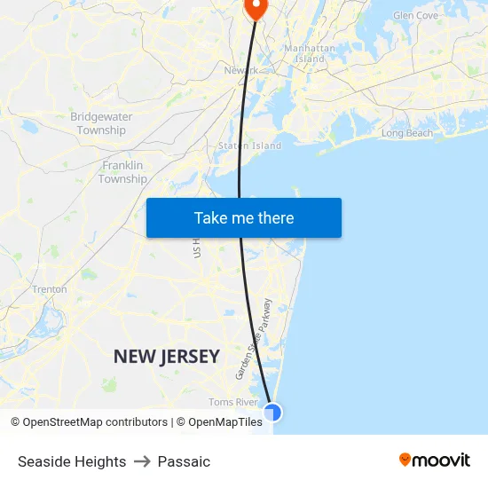 Seaside Heights to Passaic map