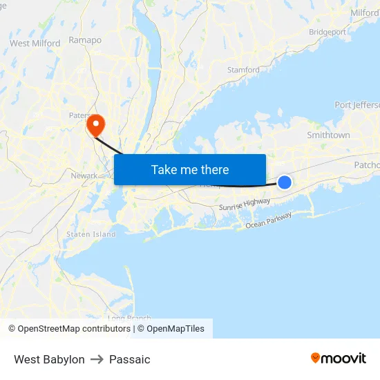 West Babylon to Passaic map