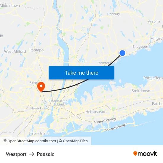 Westport to Passaic map