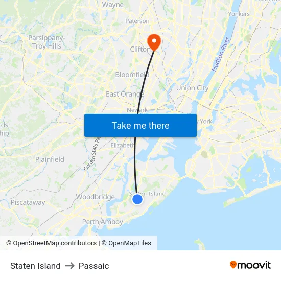Staten Island to Passaic map