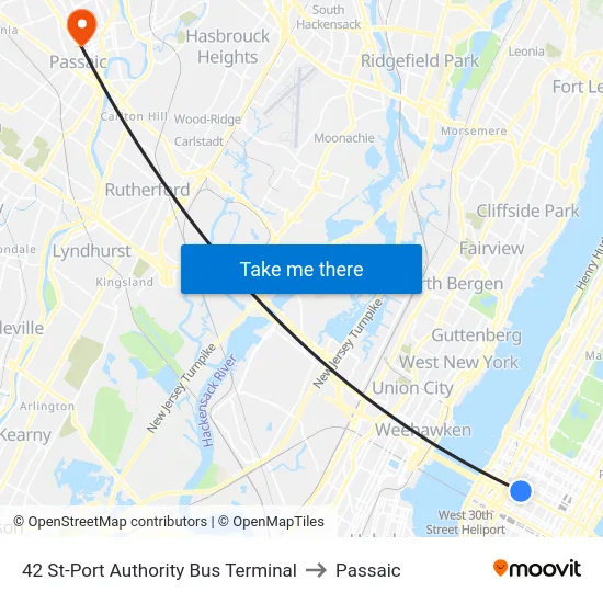 42 St-Port Authority Bus Terminal to Passaic map