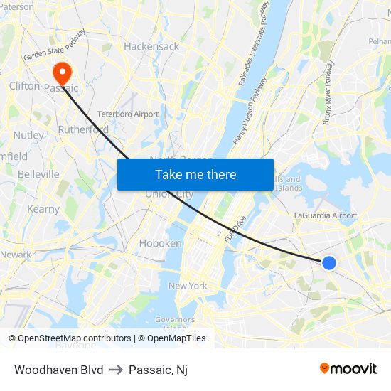 Woodhaven Blvd to Passaic, Nj map