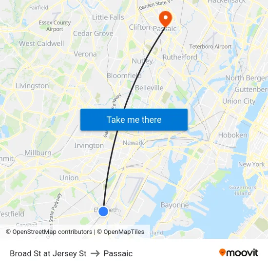 Broad St at Jersey St to Passaic map
