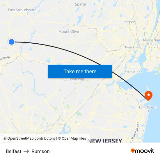 Belfast to Rumson map