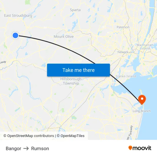 Bangor to Rumson map