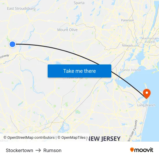Stockertown to Rumson map