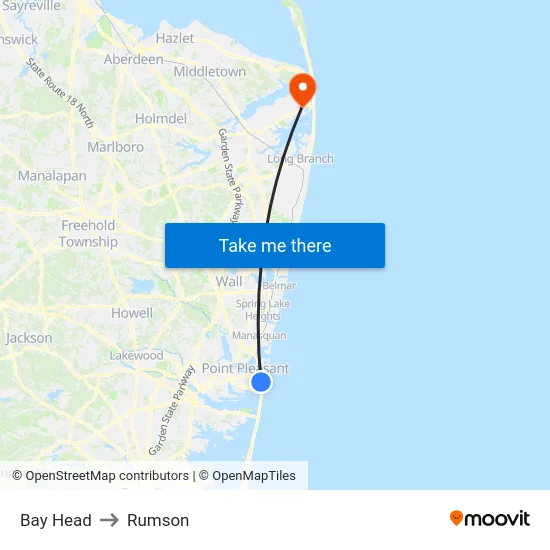 Bay Head to Rumson map