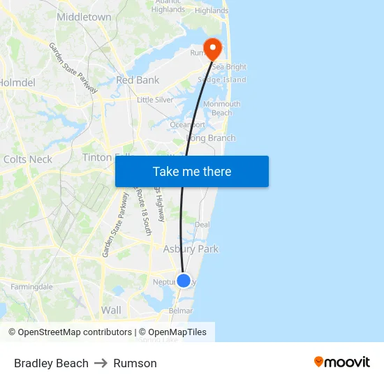 Bradley Beach to Rumson map
