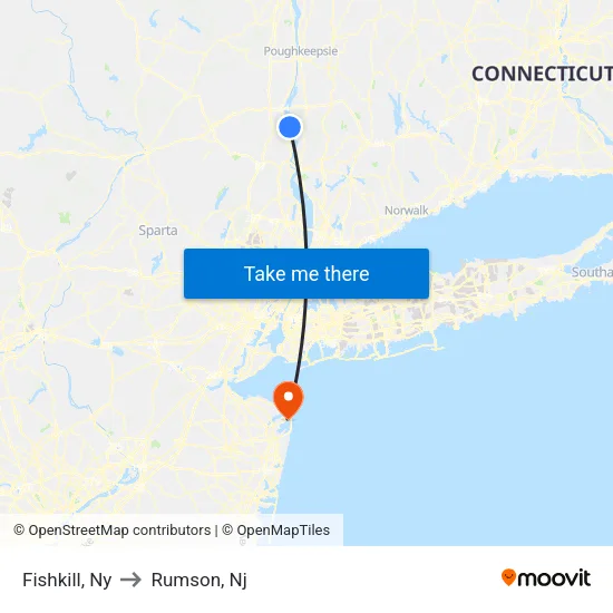 Fishkill to Rumson, Nj map