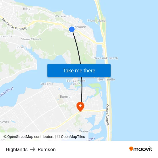 Highlands to Rumson map
